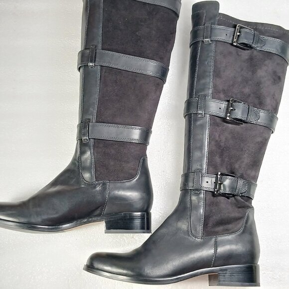 Cole Haan Black Leather & Suede Knee High Riding Boots Women's 8 17" Shaft EUC - Picture 3 of 16